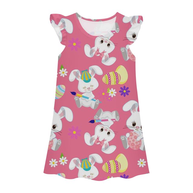 MIASHUI Robe de Princesse pour Filles, Chemises de Nuit pour Enfants Filles, Manches Volantées, Pyjama, Rose, 5-6 Ans