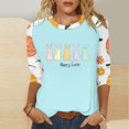 thumbnail image 1 of UPPADA Bunny T-Shirts de Pâques pour Femmes Lapin Oeuf Imprimé T-Shirts Manches 3/4 Col Rond T-Shirts d'Été Décontractés Mignons T-Shirts Graphiques Chandail Confortable Haut Bleu Pâle, TTG, 1 of 5