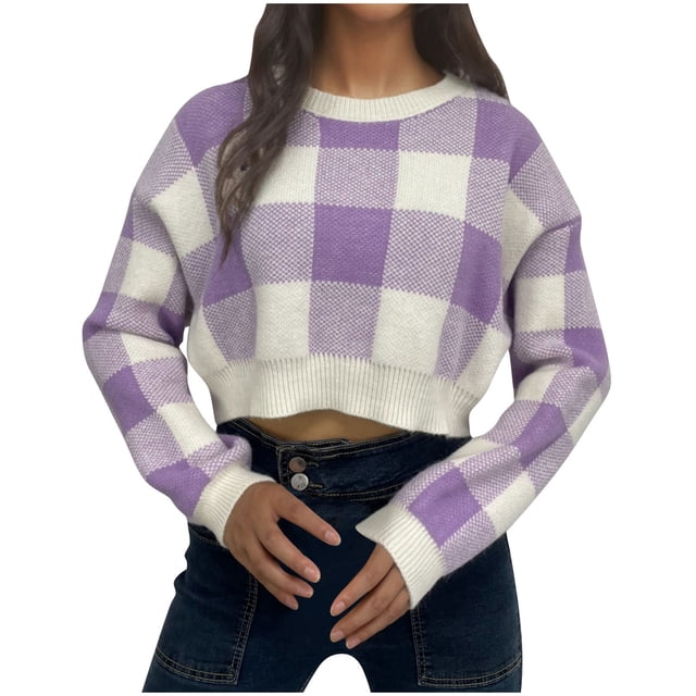 cfhntfmh Cropped Sweaters for Women 2024 Fall Trendy Oversized Sweaters Long Sleeve Round Neck Pullover Tops