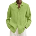 thumbnail image 2 of EGNMCR Chemises à Manches Longues pour Hommes Automne Mode Décontractée Couleur Unie Bouton Col Rabattu Hauts Blouse Confortable Coton Chemises de Travail de Bureau, 2 of 5
