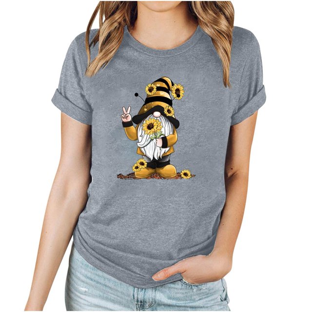 Blouses pour Femmes Hauts à Imprimé pour Femmes Manches Courtes Blouse Ample T-Shirt Drôle à Col Rond Hauts