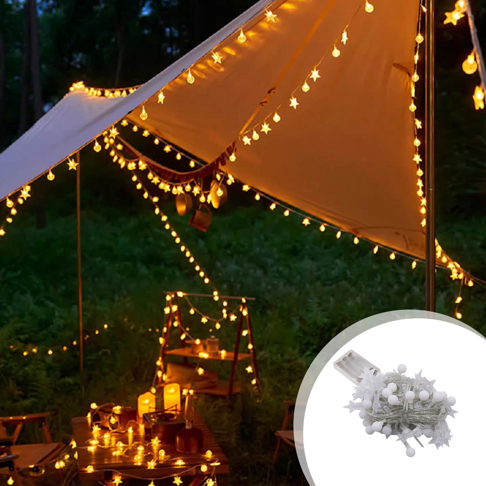 ZZkhGO Battery Powered Camping Lights, LED Star String Lights Outdoor, Waterproof Fairy Lights for Tent Patio Garden