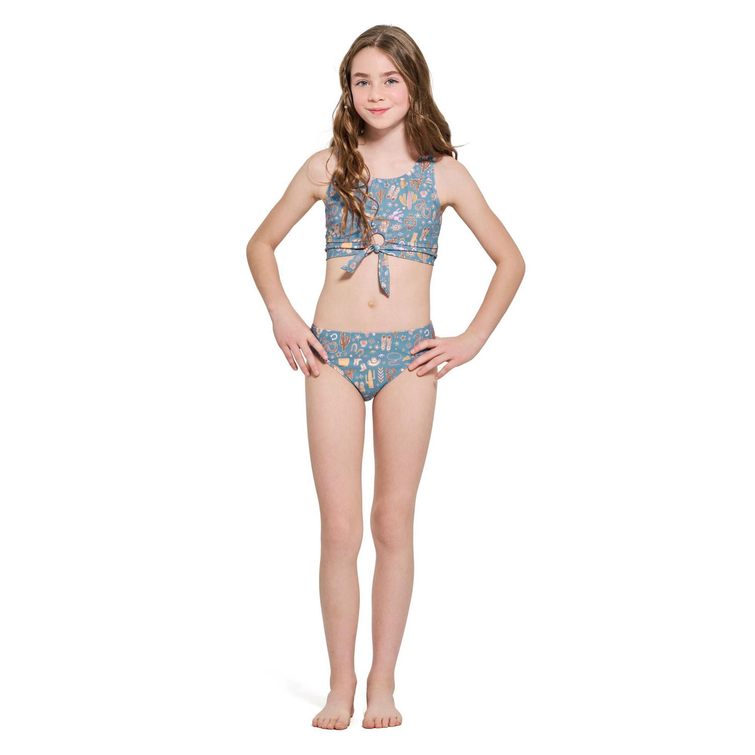 Ensemble bikini imprimé avec nœud à l’avant pour fille Summer Flirtt