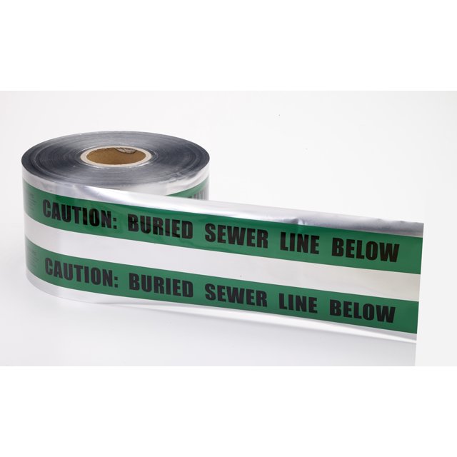 Mutual 17774 Polyethylene Underground Sewer Line Detectable Marking Tape, 1000' Length x 6" Width, Green