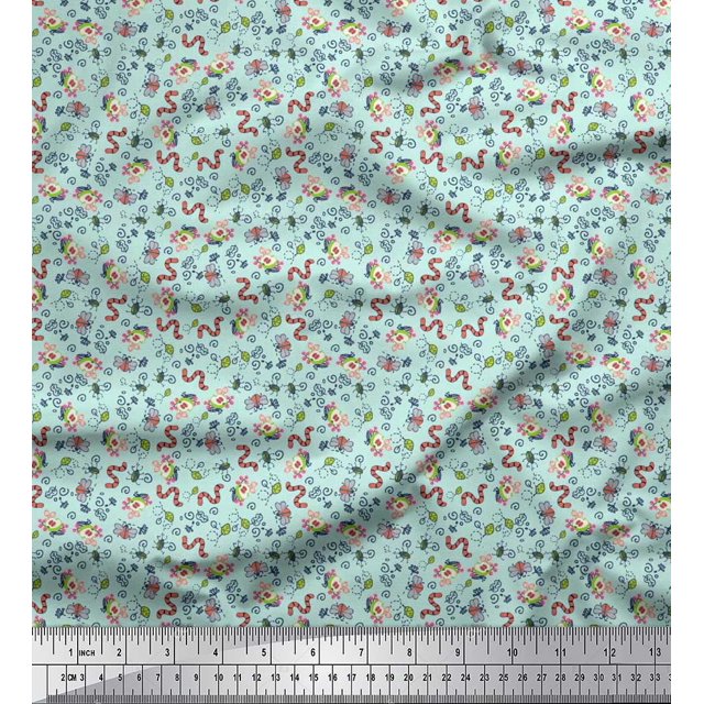 Soimoi Poly Georgette Fabric Earthworm,Fruit & Insect Fabric Prints by Yard 42 Inch Wide