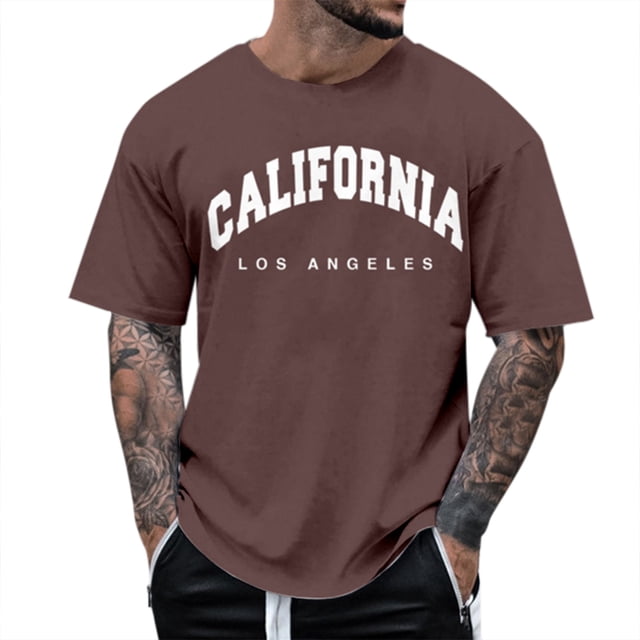 Kcodviy T-Shirt Homme Été Décontracté à Lettres Personnalisé T-Shirts Imprimé T-Shirt Blouse T-Shirt en Résille Manches Courtes Col Rond Chandails d'Entraînement Hauts T-Shirt