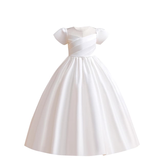 RXIRUCGD 2025 Vêtements d'Été pour Enfants Robe pour Enfants Couleur Unie Satin Robe Princesse Fête d'Anniversaire Mode Spectacle Robe Piano