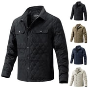 AnuYalue Quilted Jackets for Men Casual Button Down Fleece Jacket Fall Winter Lapel Long Sleeve Coat Loose Fit Soild Color Outerwear
