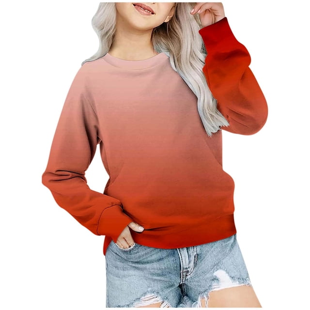 MIASHUI Girls Sweatshirt Tops Gradient Printed Crewneck Casual Pullovers,Orange,4-5 Years