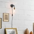thumbnail image 3 of Holden 1-Light Long Arm Matte Black Plug-In or Hardwire Wall Sconce with Matte Brass Socket, 3 of 7