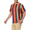 thumbnail image 4 of INSPIRE CHIC Men's Shirts Summer Striped Button Short Sleeve Beach Shirts XL Rainbow Yellow, 4 of 6