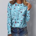 thumbnail image 2 of Pompotops Femmes Dames Col Rond Hauts Amples Décontractés T-Shirts Imprimés Blouse à Manches Longues en Solde, 2 of 5