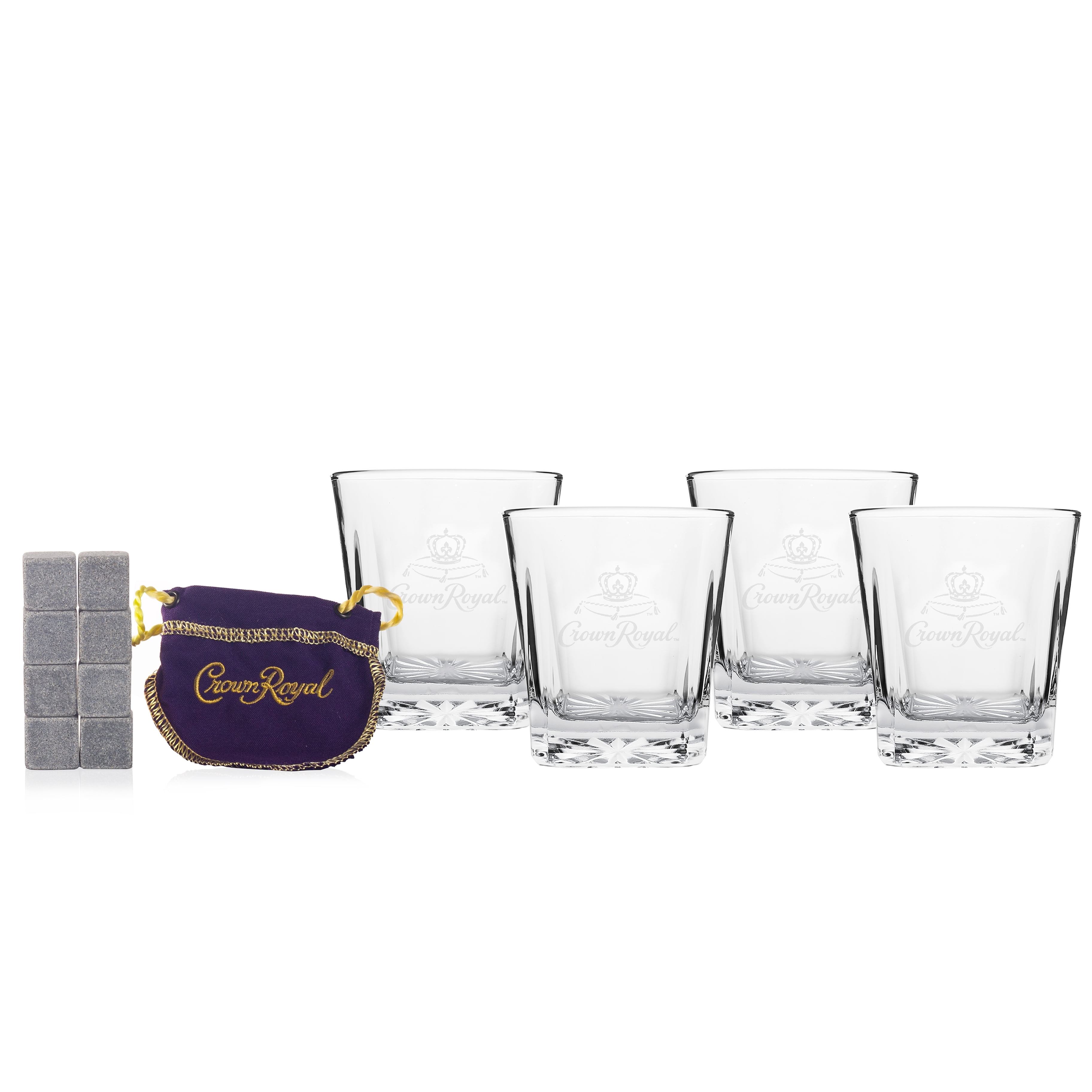 Coffret De Pierres à Whisky Crown Royal, 8 Pierres Rafraîchissantes, 4 Verres Et Pochette En Velours