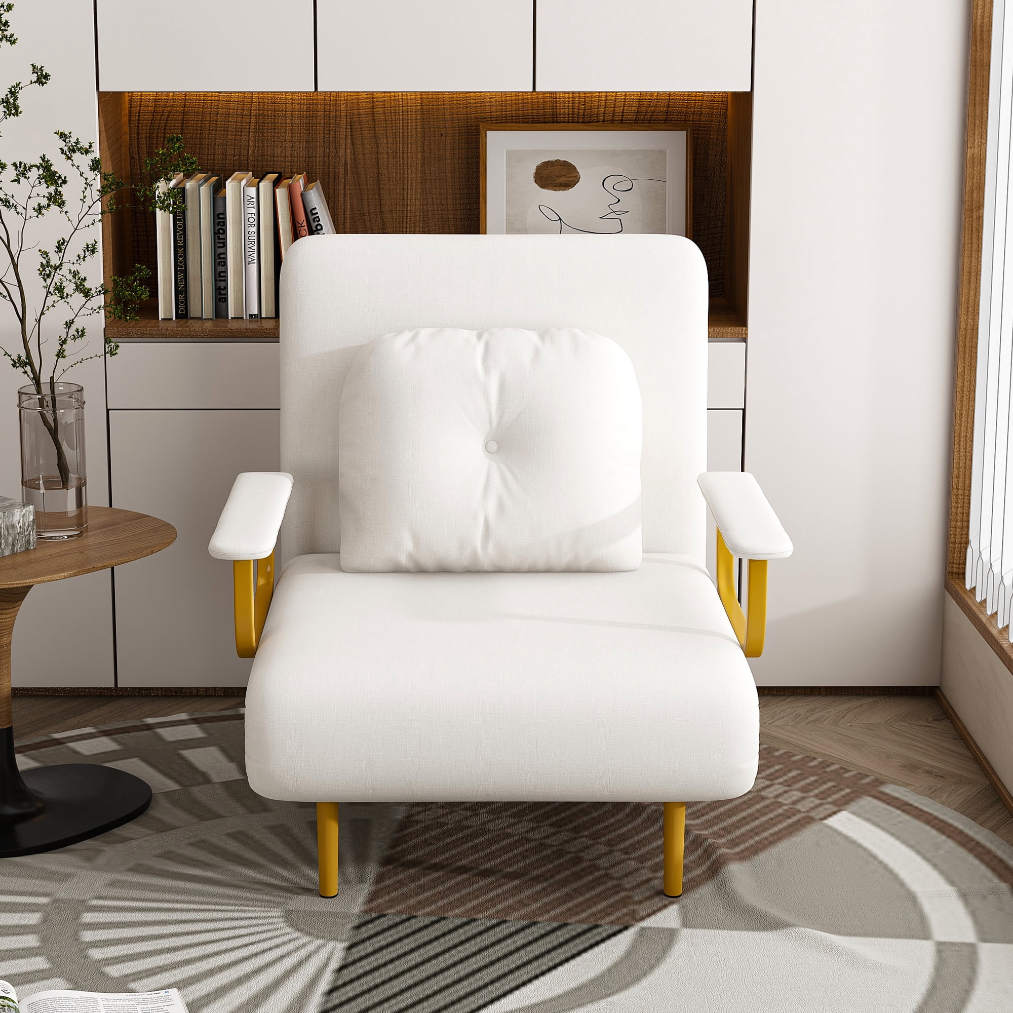 Canapé-lit 3-en-1 convertible Noble House, dossier réglable à 5 positions avec coussin, blanc