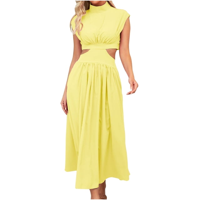 XZNGL Robe d'Été pour Femmes Aguichant Mode Femmes Été Unie Aguichant Ajourée Décontractée Mini Robe Sans Manches à Col Rond Robe d'Été Mini Robe pour Femmes Robe d'Été pour Femmes avec Manches