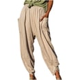 thumbnail image 1 of Yuyuzo Cotton Linen Pants for Women Elastic High Waisted Loose Fitted Slacks Trouser with Pockets Solid Color, 1 of 7