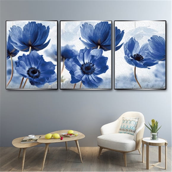 20X25Cm Blue Flowers Nordic Modern Minimalist Style Decorative Posters and Printed Canvas Wall Pictures Blue Canvas (3X Wall Painting)