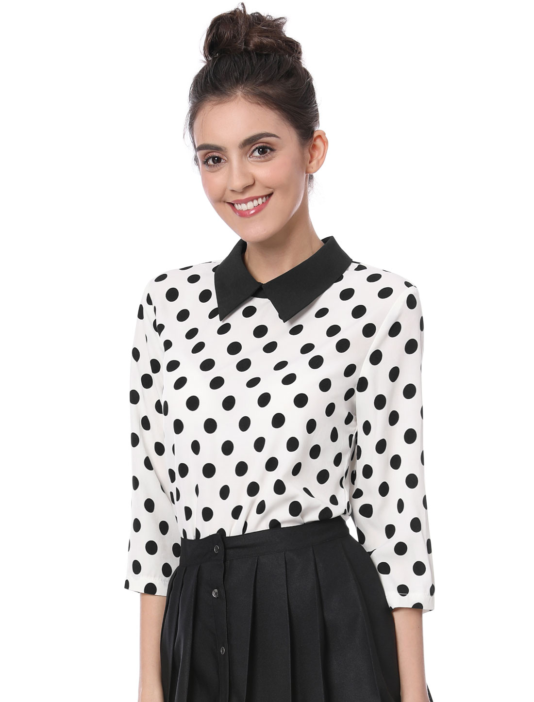 INSPIRE CHIC Blouse à Col Peter Pan Contrastant pour Femmes, Rentrée Scolaire, Manches 3/4, Chemises, TG, Blanc