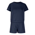thumbnail image 5 of LNGOOR Ensembles de Survêtements pour Femmes 2 Pcs Tenues à Manches Courtes Col Rond avec Shorts à Cordon Ensembles de Détente Survêtements, 5 of 5