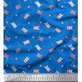 thumbnail image 1 of Soimoi Blue Poly Georgette Fabric Anchor Hook & Small Country Flag Print Sewing Fabric Yard 52 Inch Wide, 1 of 3