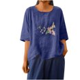 thumbnail image 3 of Sentmoon Hauts de Travail pour Femmes Été Col Rond Ample Lin T-Shirts de Plage Respirants Manches 3/4 Tuniques pour Femmes Amples Chic Confortables pour Voyages d'Affaires L, 3 of 9