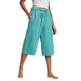 thumbnail image 1 of Kaemgyyd Womens Plus Size Capris Lounge Drawstring Cotton Linen Bermuda Shorts Flowy Wide Leg Beach Vaction Cropped Trousers, 1 of 6
