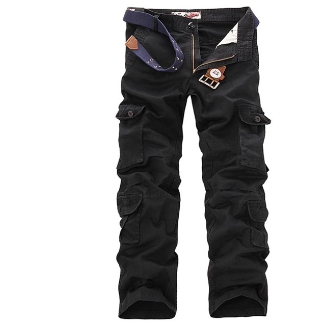 RXIRUCGD Men's Solid Color Multi-pocket Washed Cargo Pants Outdoor Casual Pants, Black, Size: S