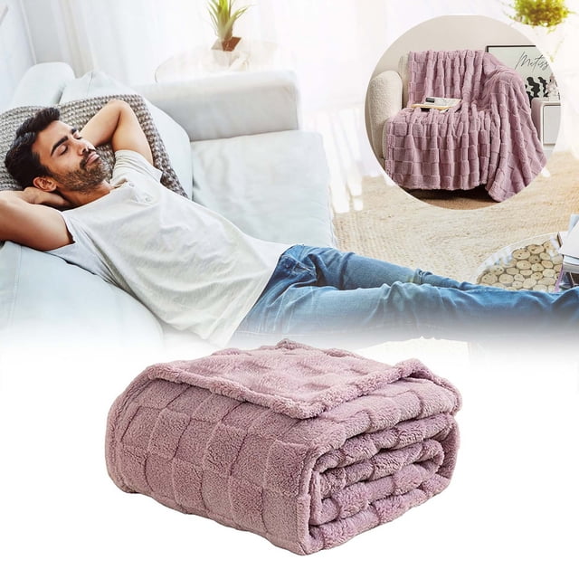 Couverture Douce et Épaisse en Molleton Polyester pour le Lit et le Canapé, Idéale pour une Sieste Confortable. Design à Rayures pour son, Violet, JKODE