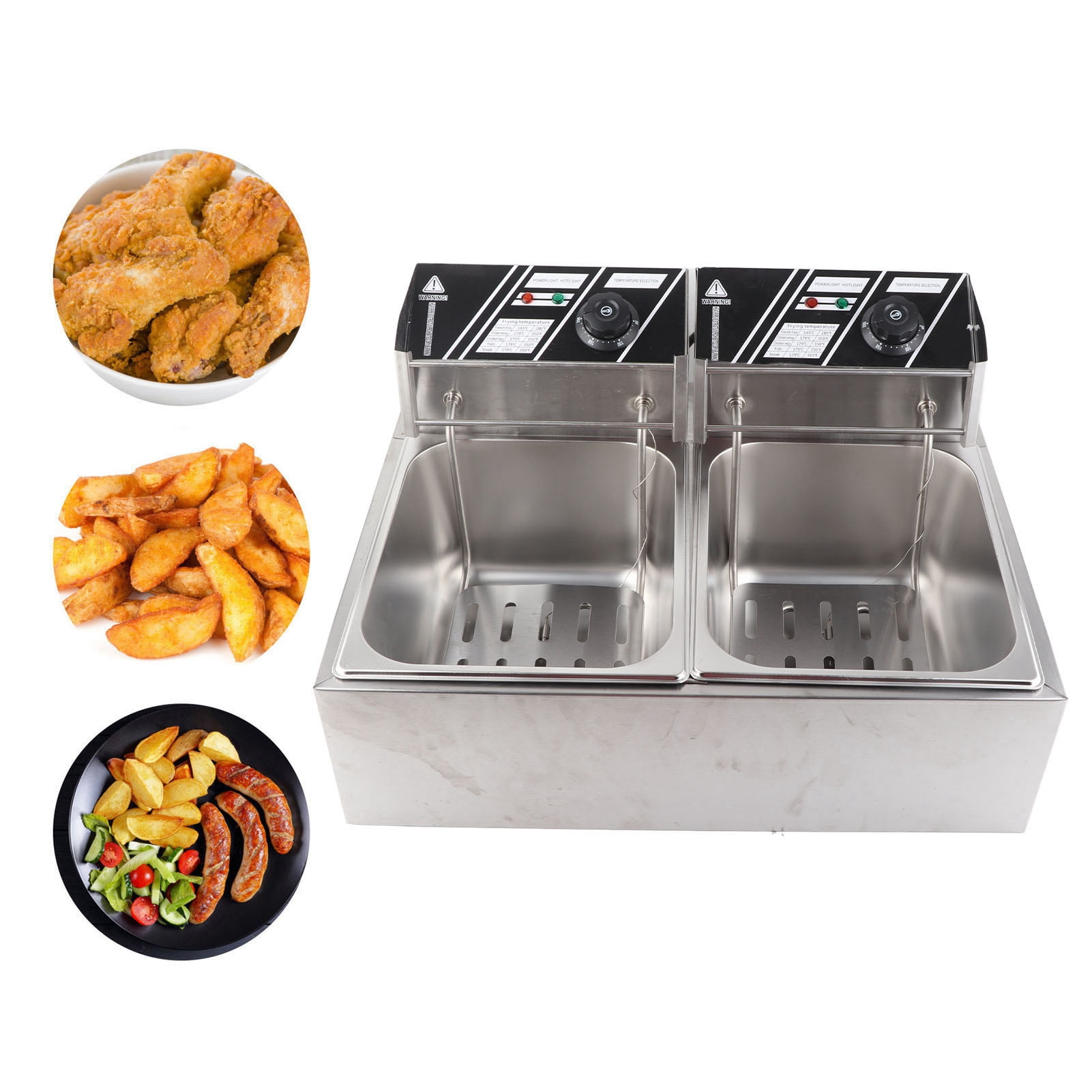 Dual Tank Frying Machine, 1.7KW Stainless Steel Electric Deep Fryer US Plug 110V for Restaurants