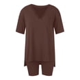 thumbnail image 4 of UPPADA Ensembles 2 Pcs pour Femmes Grande Taille Été Tuniques à Manches Courtes et Ensembles de Shorts Amples Ensembles de Pyjamas Ajustés Café,S, 4 of 6