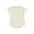 thumbnail image 1 of xiaxaixu Barboteuses pour Filles et Garçons, Été Manches Courtes Col Rond Poche Poitrine Combinaison Courte pour Bébé, 1 of 8