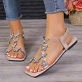 thumbnail image 1 of Mefallenssiah Women'S Summer New Large Size Rhinestone Flat Transparent One-Line Strap Sandals, 1 of 9