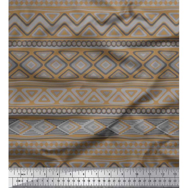Soimoi Moss Georgette Fabric Aztec Geometric Printed Fabric 1 Yard 42 Inch Wide