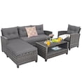 thumbnail image 2 of Costway 4PCS Patio Rattan Furniture Set Cushioned Loveseat Table Shelf Gray, 2 of 10