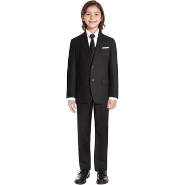 Ensemble de Complet Formel pour Garçons, avec Bretelles, Doubles Fentes, Taille Ajustable, Noir, 7T