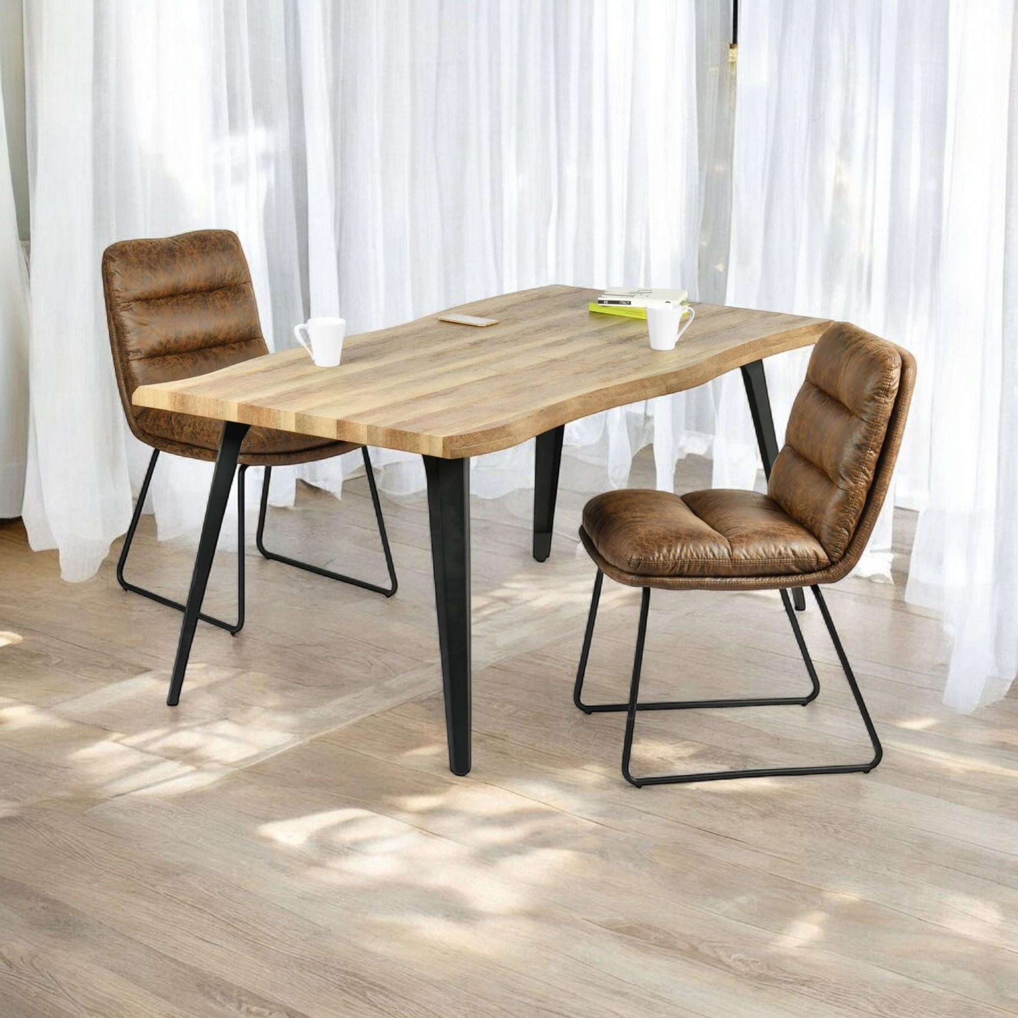 Ensemble de salle à manger Homy Casa 5 pièces de 160 cm (63 pouces), table en faux bois à bords naturels, chaises d'appoint rembourrées en similicuir