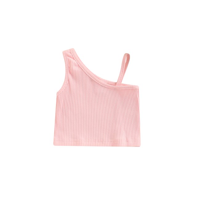 goowrom Breathable Summer Little Girls Vest, Toddlers Sweet Style Solid Color Sloping Shoulder Sleeveless Short Tops Casual Clothes