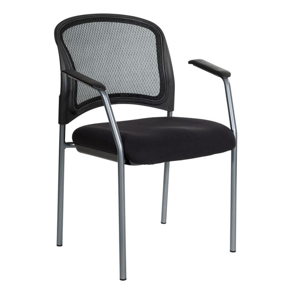 Pemberly Row Black Mesh Back with Padded Fabric Seat Visitor's Chair with Arms
