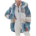 thumbnail image 1 of FAIWAD Women's Full Zip Fuzzy Fleece Hooded Coat Color Block Drawstring Fall Winter Warm Coat with Pockets, 1 of 6