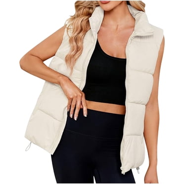 yoeyez Winter Savings Clearance! Womens Puffer Vest Cropped Stand Collar Sleevelesss Coats Winter Warm Zip Up Jackets Lightweight Padded Outerwear With Pockets