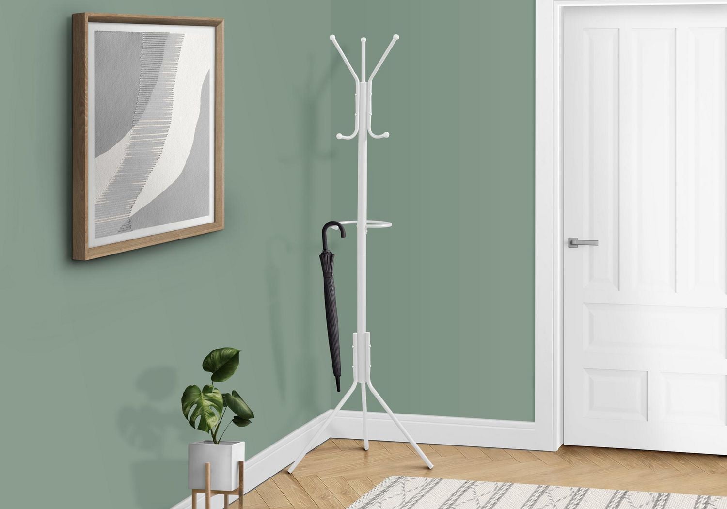 Monarch Specialties Patère, Portemanteau, Sur Pied, Barre De Suspension, 6 Crochets, Entrée, 68"h, Chambre À Coucher, Métal, Blanc, Contemporain, Moderne