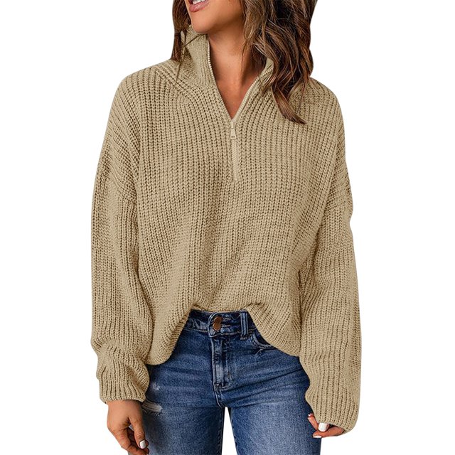 Cathalem Long Sweaters for WoWomen Fall Batwing Sleeve Ribbed Tunic Sweater,Beige XXL