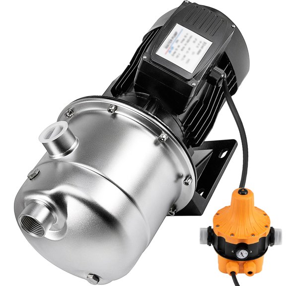 VEVOR Pompe à Jet à Puits Peu Profonds avec Commutateur de Pression 1.6HP Pompe à Jet d'Eau 180 ft Pompe à Jet en Acier Inoxydable pour Fournir de l'Eau de Puits Fraîche aux Maisons Résidentielles Fermes Cabines