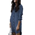 thumbnail image 1 of Robe Mini en Jean à Manches Longues avec Col Rabattu et Boutons pour Femme, 1 of 8