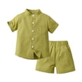 thumbnail image 1 of Plebaso Baby Girls Boys Stand-Up Collar Short Sleeve Shirt Shorts Pants Set Solid Color Summer Clothes Two-Piece Suits, 1 of 2