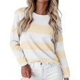 thumbnail image 1 of ManxiVoo T-Shirt à Manches Longues à Rayures Imprimées pour Femme, Col Rond, Confortable, T-Shirt Graphique d'Automne, Blouse Légère, Taille TTG, Beige, 1 of 5