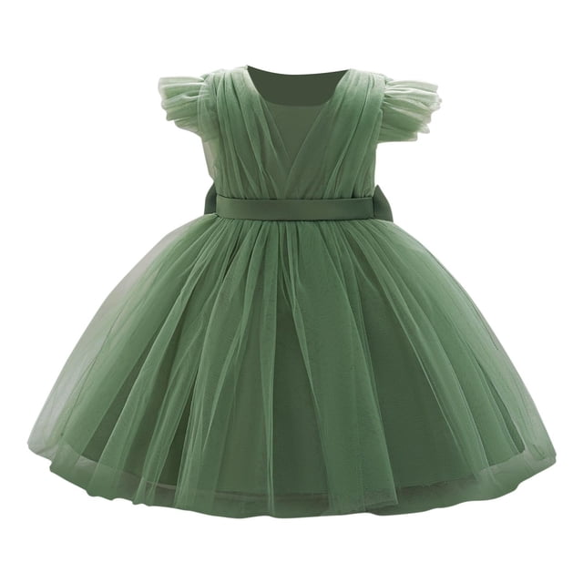 Toddler Mesh Tutu Dresses Ruffle Sleeve Multi-layer Tulle Flower Wedding Birthday Summer Baby Girls Dress 6M-3Y