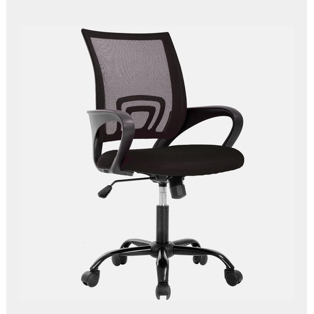 TygerClaw Chaise en Maille à Dossier Mi-Haut avec Dossier en Maille Respirante Noire et Siège en Tissu Noir Rembourré de Mousse, avec Soutien Lombaire Intégré, Hauteur de Siège à Levage à Gaz Réglable, Mécanisme d'Inclinaison central, Accoudoirs Courbés et base à Cinq Roues Résistante aux Chocs, Convient à une Utilisation Ergonomique au Bureau.
