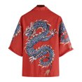 thumbnail image 4 of pitrice Hawaiian Beach Shirt Buttoned Short Sleeve Simple Dragon Pattern Top Breathable Ethnic Style T-shirt Outdoor Holiday Red XXL, 4 of 9