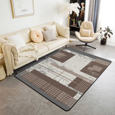YST Modern Grid Area Rug 3x5,Western Abstract Style Carpet For Adult Teens,Geometric Indoor Floor Mat,Checkered Grid Decorative Rug For Bedside Classroom,Non Shedding